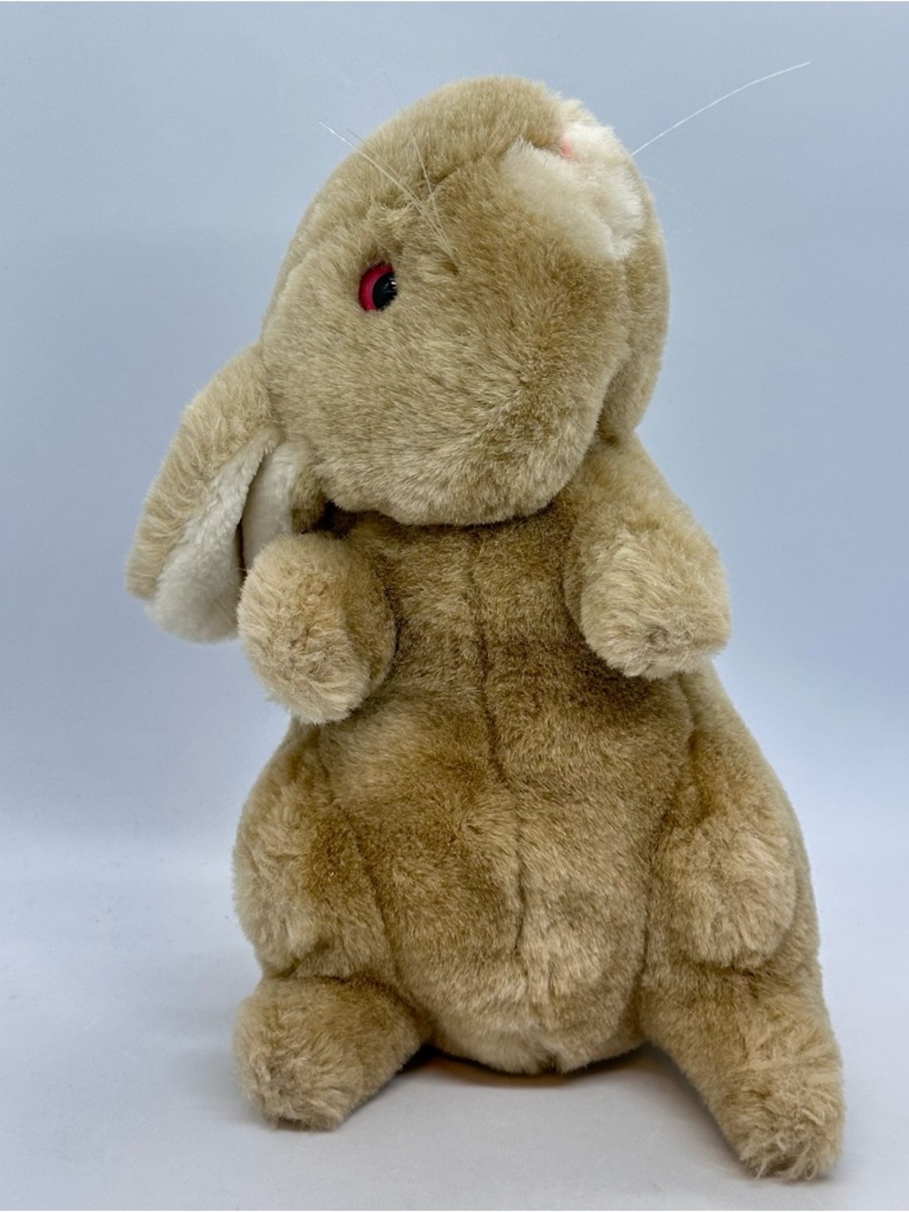 VTG 1985 Commonwealth Tan Bunny Rabbit Plush 9.75"Tall Sitting Pink Eyes Korea